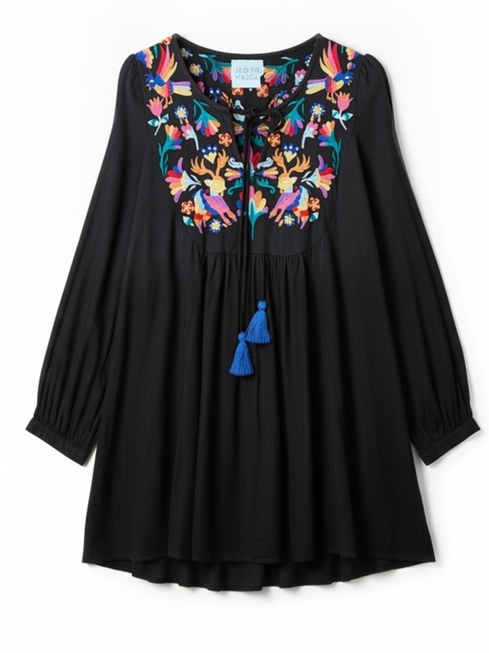 Judith March Embroidered Long Sleeve Mini Dress Black Size Small